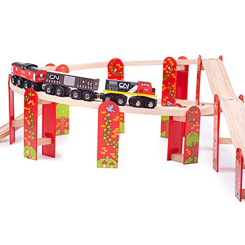 Bigjigs Rail High Level Wooden Train Track | Great Starter Expansion & Connectors Pack for Wood Railway Sets | Toy Pack Comes with Bridge & Ramp | Ideal Educational Kids Gifts for Boys & Girls Age 3+ - Image 2