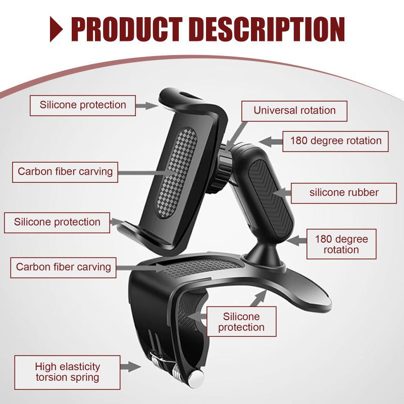 Zosgrew Car Dashboard Phone Holder, 360 Degree Rotation Dashboard Cellphone Mount, Multifunctional Sun Visor Rearview Mirror Navigation Mount, Universal for Most Smartphones (Black) - Image 3