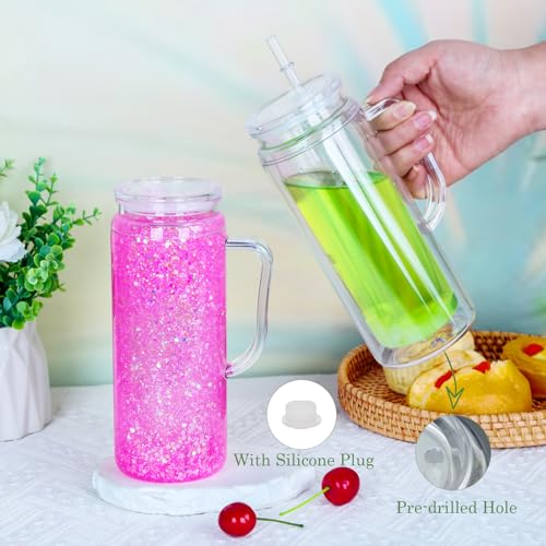Micellwuu 20 Oz 6 Pack Acrylic Snowglobe Tumbler With Handle, Snow Globe Cups with Pre Drilled Hole, Double Wall Plastic Cup With Handle for Snow Globe Glitter DIY (Clear) - Image 3
