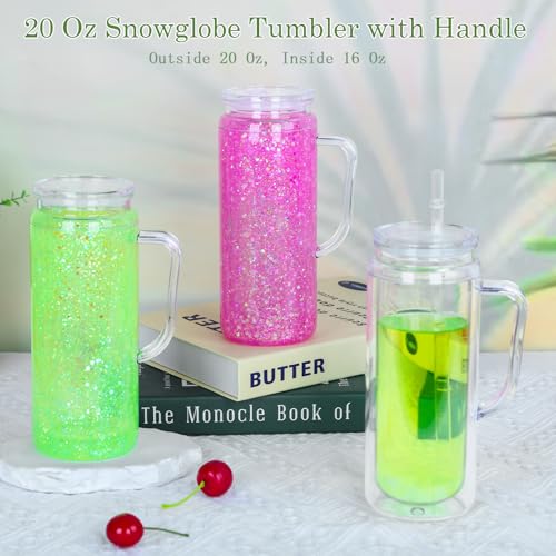 Micellwuu 20 Oz 6 Pack Acrylic Snowglobe Tumbler With Handle, Snow Globe Cups with Pre Drilled Hole, Double Wall Plastic Cup With Handle for Snow Globe Glitter DIY (Clear) - Image 4