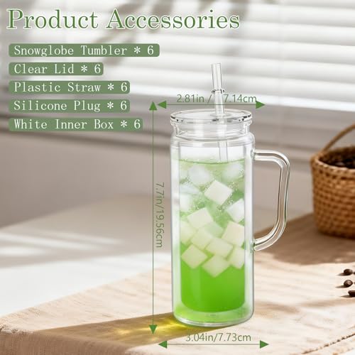 Micellwuu 20 Oz 6 Pack Acrylic Snowglobe Tumbler With Handle, Snow Globe Cups with Pre Drilled Hole, Double Wall Plastic Cup With Handle for Snow Globe Glitter DIY (Clear) - Image 2
