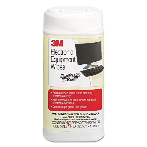 3M Electronic Equipment Cleaning Wipes, 1-Ply, 5.5 x 6.75, Unscented, White, 80/Canister - Image 1