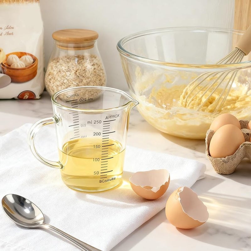 BCnmviku Glass Measuring Cups High Borosilicate 【Insulated Handle | V-Shaped Spout】For Prepping Baking and Cooking Preheated Oven Dishwasher Freezer and Microwave Safe (250ml) - Image 3