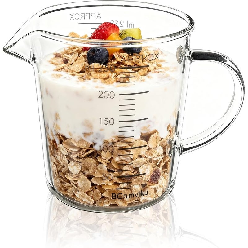 BCnmviku Glass Measuring Cups High Borosilicate 【Insulated Handle | V-Shaped Spout】For Prepping Baking and Cooking Preheated Oven Dishwasher Freezer and Microwave Safe (250ml) - Image 1