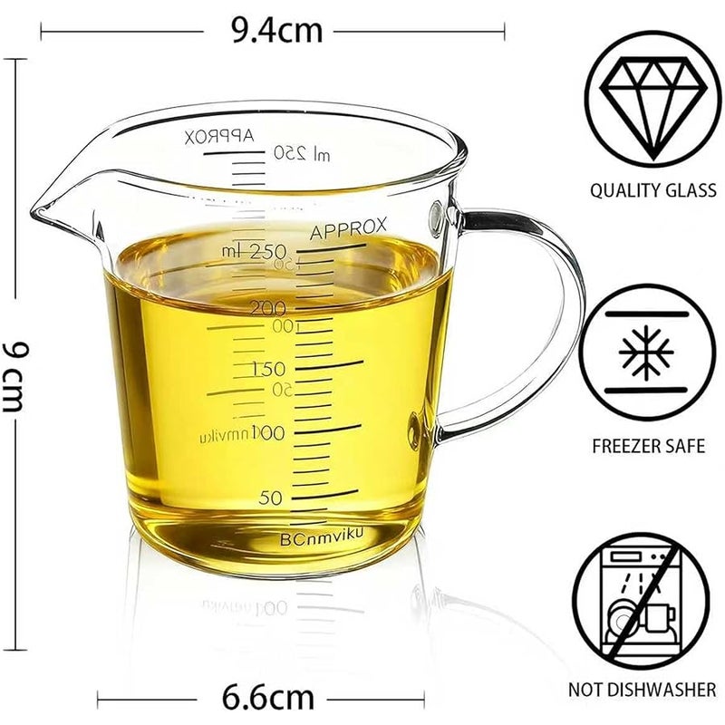 BCnmviku Glass Measuring Cups High Borosilicate 【Insulated Handle | V-Shaped Spout】For Prepping Baking and Cooking Preheated Oven Dishwasher Freezer and Microwave Safe (250ml) - Image 4