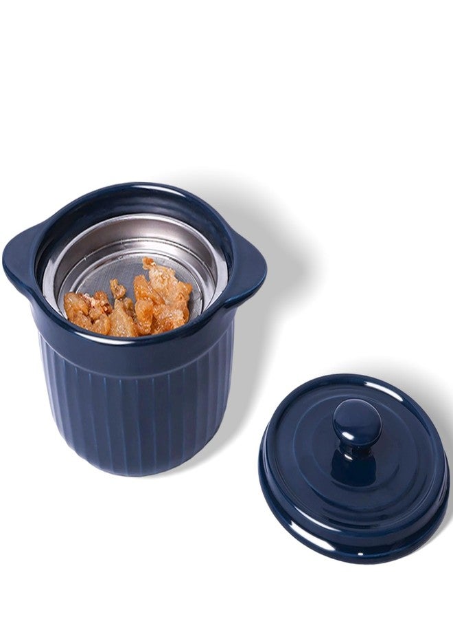 GDCZ Ceramic Bacon Grease Container with Strainer, 20 oz Cooking Oil Storage Can Grease Keeper for Kitchen, Bacon Grease Keeper with Easy-Grip Handle (Navy) - Image 1