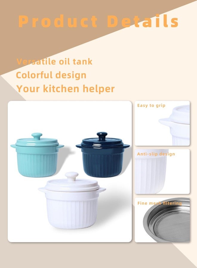 GDCZ Ceramic Bacon Grease Container with Strainer, 20 oz Cooking Oil Storage Can Grease Keeper for Kitchen, Bacon Grease Keeper with Easy-Grip Handle (Navy) - Image 3