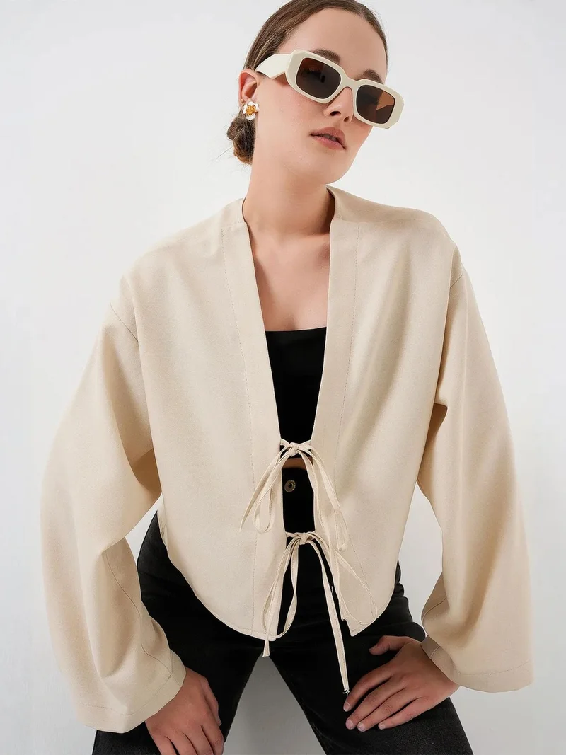 بيغ دارت BDART Viscose Blend V-Neck Long Sleeve Kimono with Binding Detail