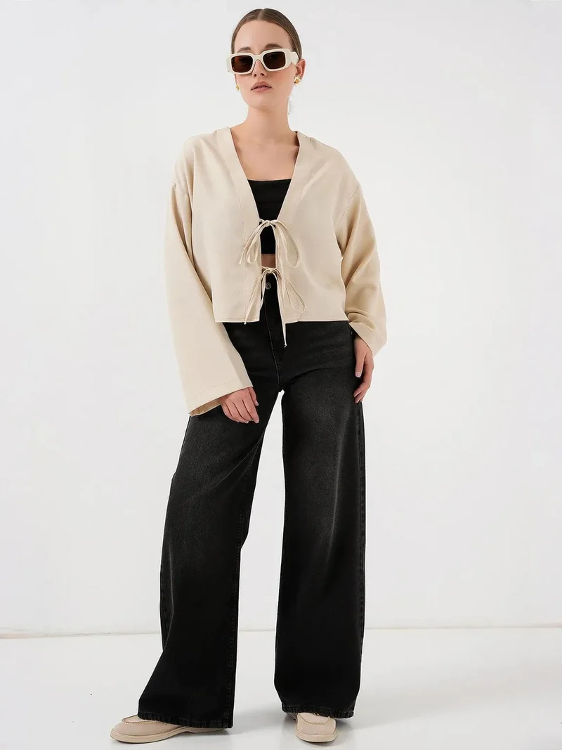 بيغ دارت BDART Viscose Blend V-Neck Long Sleeve Kimono with Binding Detail