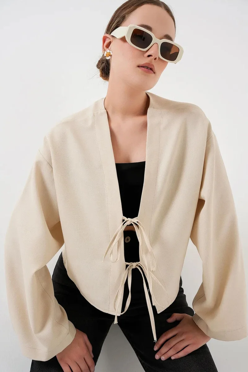 Big Dart BDART Viscose Blend V-Neck Long Sleeve Kimono with Binding Detail