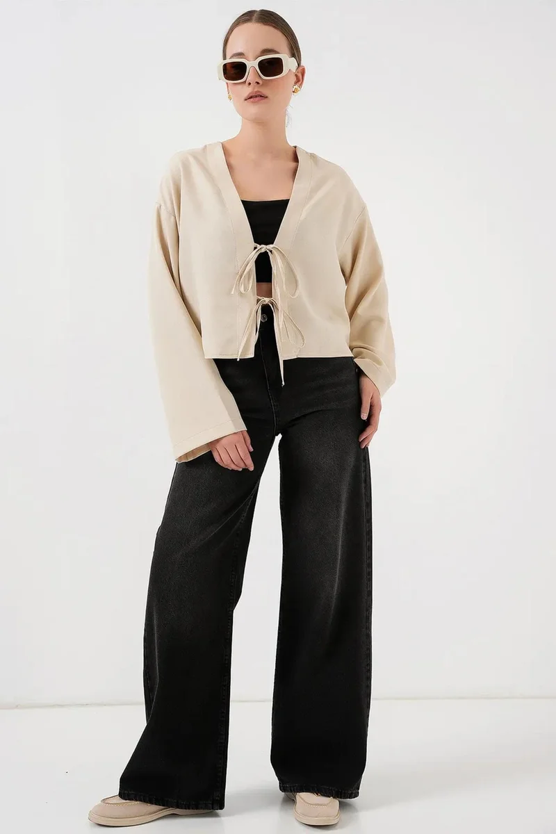 Big Dart BDART Viscose Blend V-Neck Long Sleeve Kimono with Binding Detail
