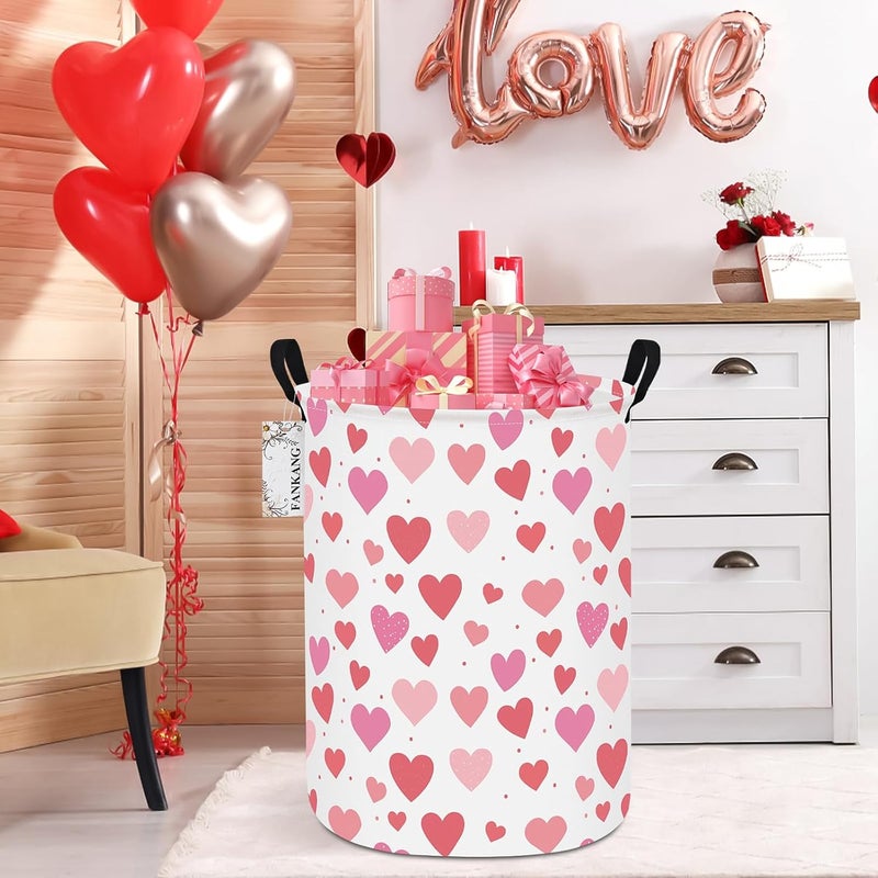 FANKANG Storage Basket, Nursery Hamper Canvas Laundry Basket Foldable with Waterproof PE Coating Large Storage Baskets for Kids Boys and Girls, Office, Bedroom, Clothes,Toys(Colorful hearts) - Image 3