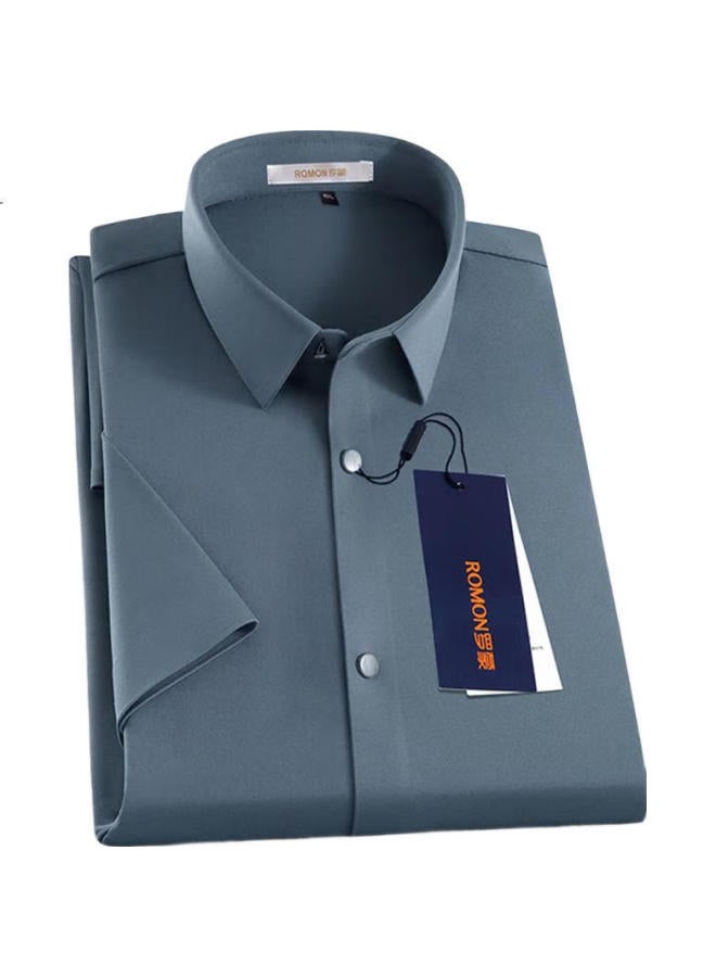 ROMON Men'S Wrinkle-Free Short Sleeve Shirt Ice Silk Shirt Middle-Aged And Youth Solid Color Business Half Sleeve Dad Top Men'S Clothing - Image 3
