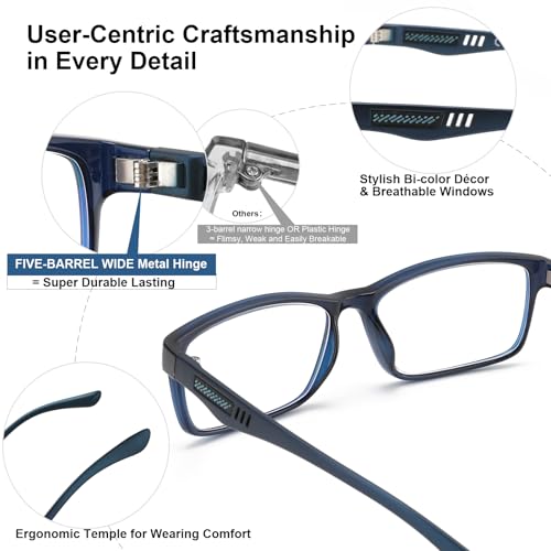 CARA OPTICAL CARA Extremely Lightweight Progressive Multifocus Reading Glasses for Men No-Line Blue Light Blocking Computer Readers 2Pack, 3.00x - Image 4