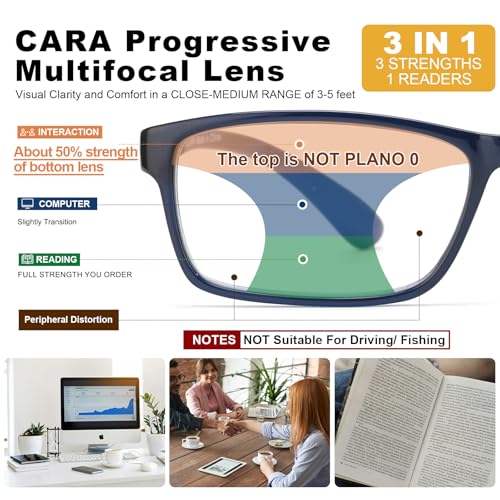 CARA OPTICAL CARA Extremely Lightweight Progressive Multifocus Reading Glasses for Men No-Line Blue Light Blocking Computer Readers 2Pack, 3.00x - Image 3