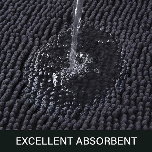 LOCHAS Luxury Bathroom Rug Shaggy Bath Mat 24 x 60 Inch, Washable Non Slip Bath Rugs for Bathroom Shower, Soft Plush Chenille Absorbent Carpets Mats, Dark Grey - Image 4