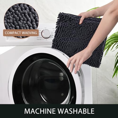 LOCHAS Luxury Bathroom Rug Shaggy Bath Mat 24 x 60 Inch, Washable Non Slip Bath Rugs for Bathroom Shower, Soft Plush Chenille Absorbent Carpets Mats, Dark Grey - Image 5