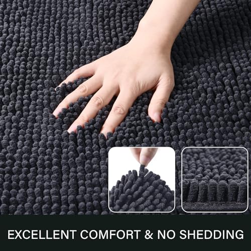 LOCHAS Luxury Bathroom Rug Shaggy Bath Mat 24 x 60 Inch, Washable Non Slip Bath Rugs for Bathroom Shower, Soft Plush Chenille Absorbent Carpets Mats, Dark Grey - Image 2