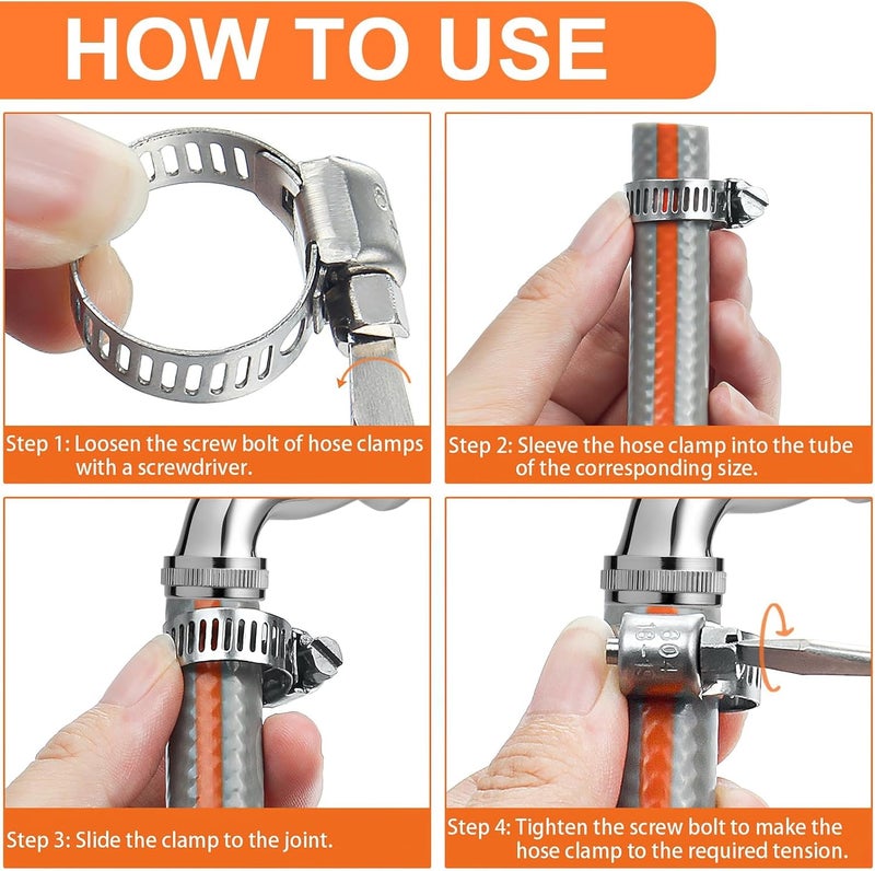 Camtek 100PCS Hose Clamps, Stainless Steel Adjustable 6-44mm Range Worm Gear Hose Clamp Duct Clamp Pipe Clamp Fuel Line Clamp for Plumbing, Automotive and Mechanical Applications Assortment Kit - Image 5