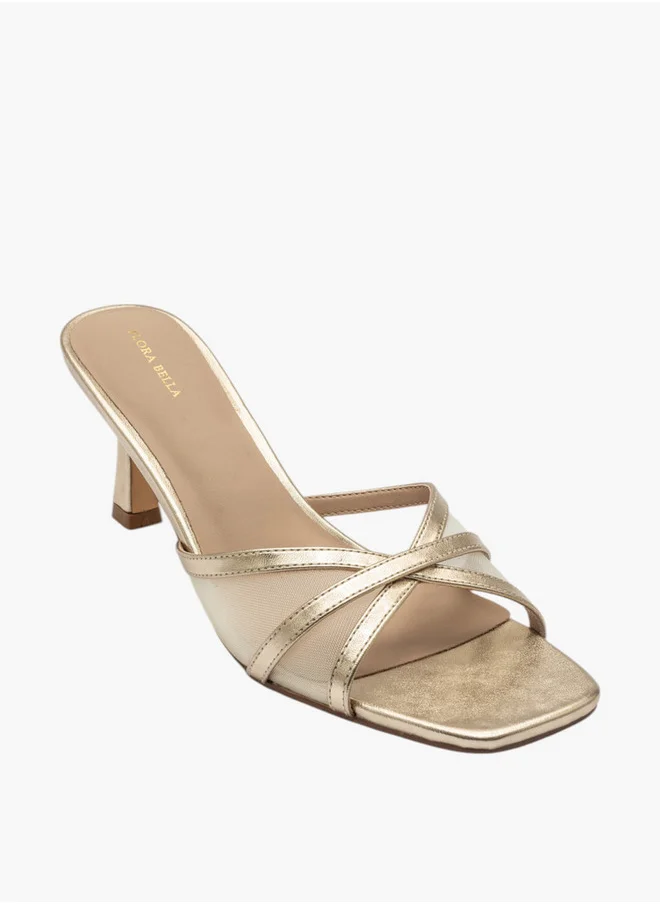 Flora Bella By Shoexpress Solid Cross Strap Slip-On Sandals with Flared Heels