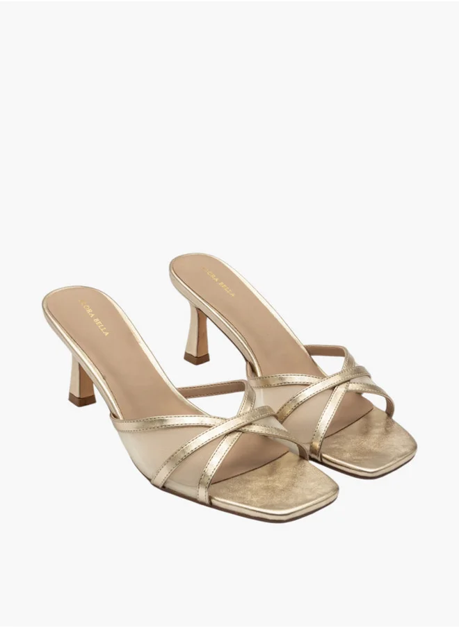 Flora Bella By Shoexpress Solid Cross Strap Slip-On Sandals with Flared Heels
