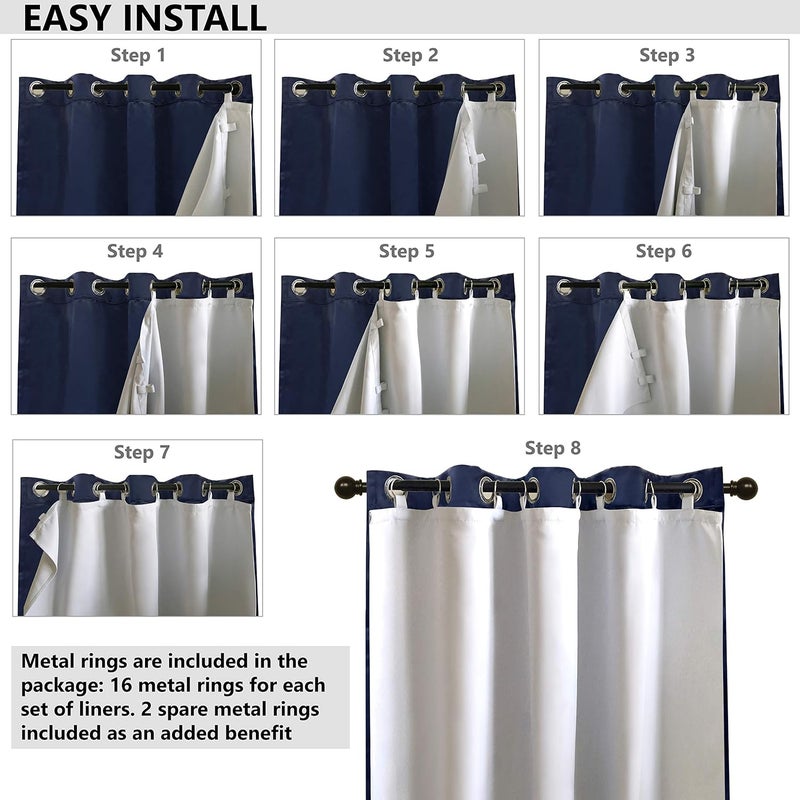 DriftAway Thermal Insulated 100 Percent Darkening Blackout Curtain Liner 2 Panels Each Liner Size 50 Inch by 80 Inch Rings Included Off White Panel - Image 4