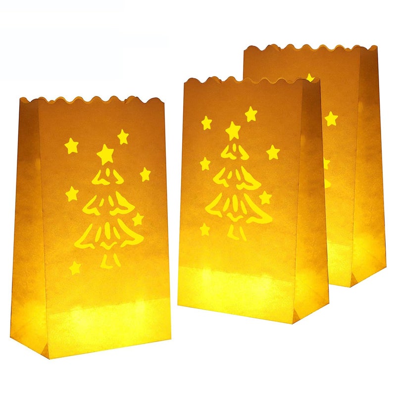 Stmarry 50 PCS White Christmas Luminary Bags Flame Resistant Candle Bags Christmas Tree Design Luminaries for Party Decorations