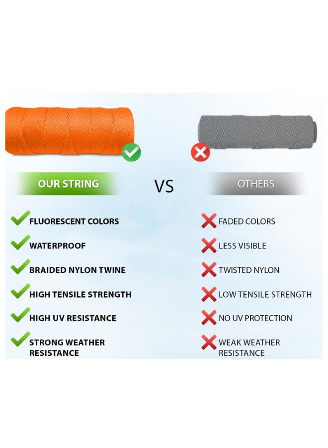 Orange Braided Nylon Mason Line String, #18 High Tensile Strength, 250 Ft, Waterproof UV Resistant for Construction & Gardening - Image 2