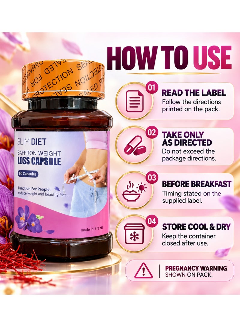 Slim Body Slim Diet Saffron Weight Loss Capsules (60 Capsules) – Burn Fat & Control Hunger Naturally - Image 3