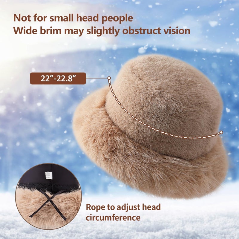 Peicees Winter Bucket Hat for Women Fur Russian Ushanka Ladies Fluffy Snow Hat Fuzzy Fisherman Cap Warm Cute - Image 5