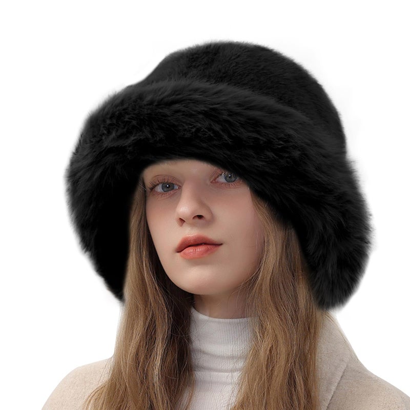 Peicees Winter Bucket Hat for Women Fur Russian Ushanka Ladies Fluffy Snow Hat Fuzzy Fisherman Cap Warm Cute - Image 1