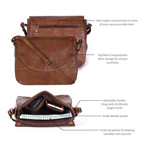 Ozora Handmade Leather Crossover Purse/Bag for Women with Adjustable Strap, YKK Zippers & Spacious Pockets - Image 4