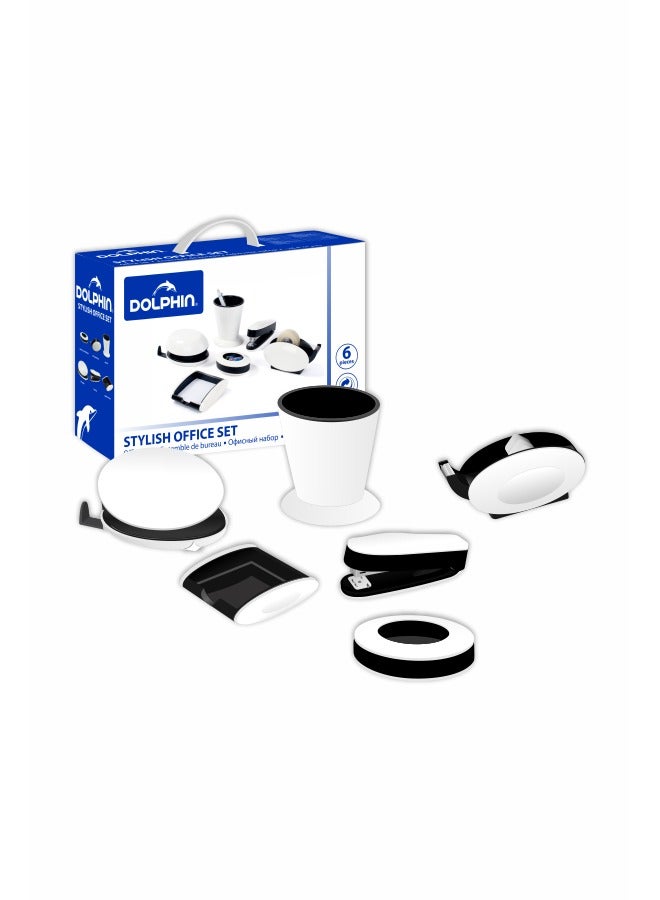 Dolphin ST-11 Office Desk Set, Multi-Item Desktop Organizer with Pen Holder, Stapler, Tape Dispenser & Office Accessories
