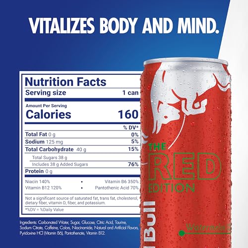 Red Bull Red Edition Energy Drink, Watermelon, with 114mg Caffeine plus Taurine & B Vitamins, 12 Fl Oz, Pack of 24 Cans - Image 3