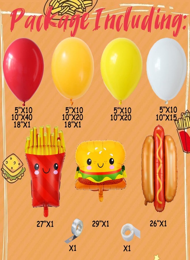 GIHOO Fast Food Hot Dog Party Decorations 140PCS Red Yellow Balloon Garland Acrh Kit with Hamburger French Fries and Hot Dog Foil Balloon for Junk Fast Food Picnic Themed Birthday Baby Shower Party Supplies - Image 2