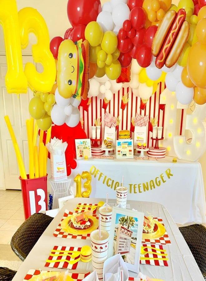 GIHOO Fast Food Hot Dog Party Decorations 140PCS Red Yellow Balloon Garland Acrh Kit with Hamburger French Fries and Hot Dog Foil Balloon for Junk Fast Food Picnic Themed Birthday Baby Shower Party Supplies - Image 5