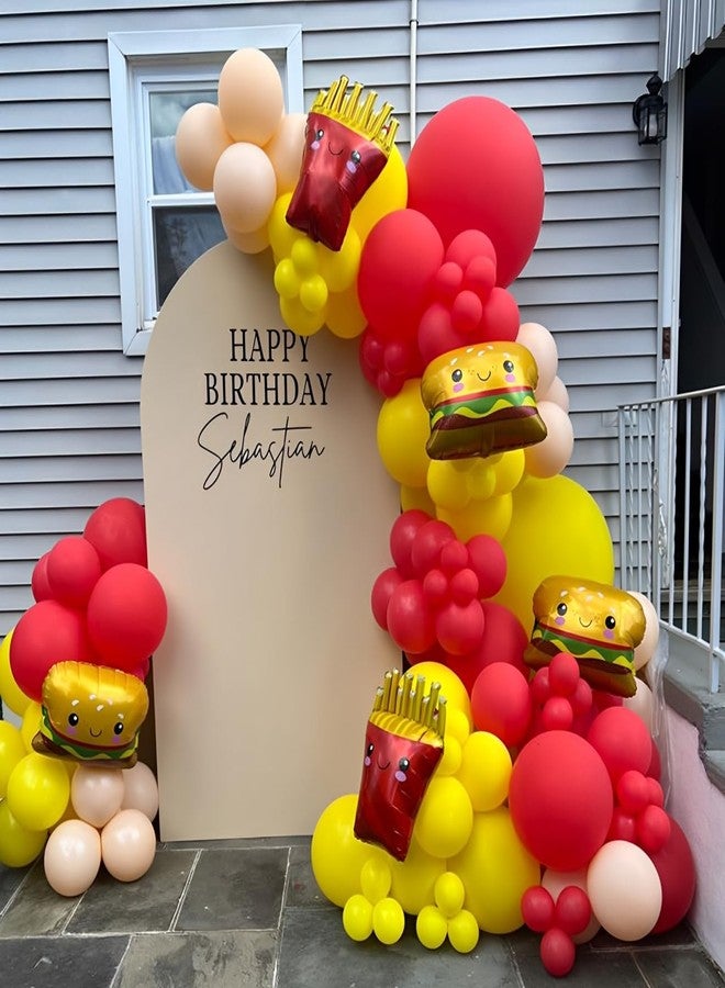 GIHOO Fast Food Hot Dog Party Decorations 140PCS Red Yellow Balloon Garland Acrh Kit with Hamburger French Fries and Hot Dog Foil Balloon for Junk Fast Food Picnic Themed Birthday Baby Shower Party Supplies - Image 4