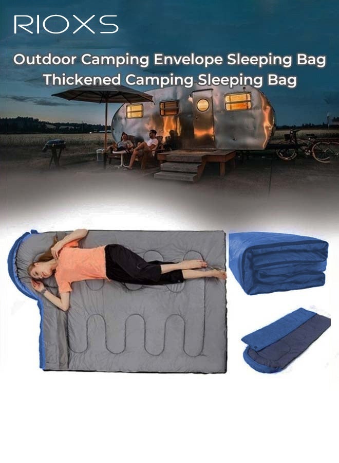 RIOXS Outdoor Sleeping Bag, Camping Envelope Sleeping Bag, Adult Four-Season Travel Thickened Hollow-Fiber Winter Insulated Cold-Resistant Sleeping Bag, Navy Blue - Image 1