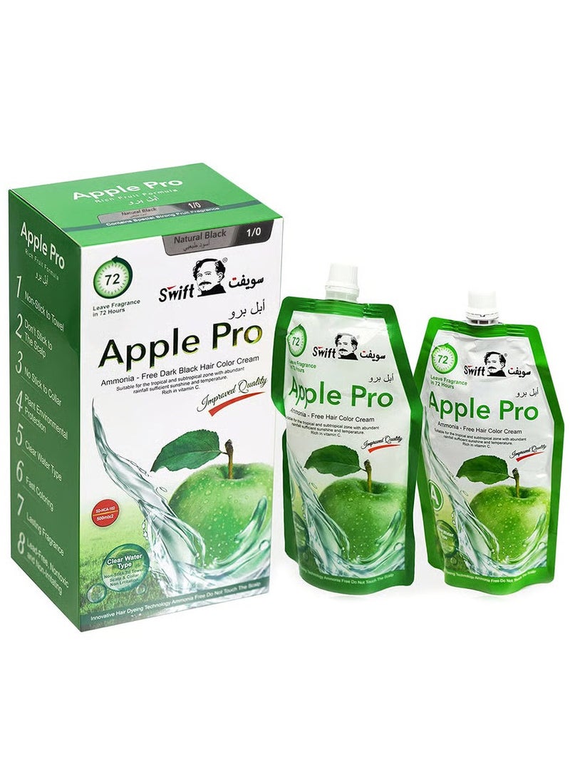 Swift Apple Pro hair dye cream with an advanced formula and 100% coverage for white hair from Swift a creamy hair dye in ( Natural black 0/1) color 2*500 ml - Image 1