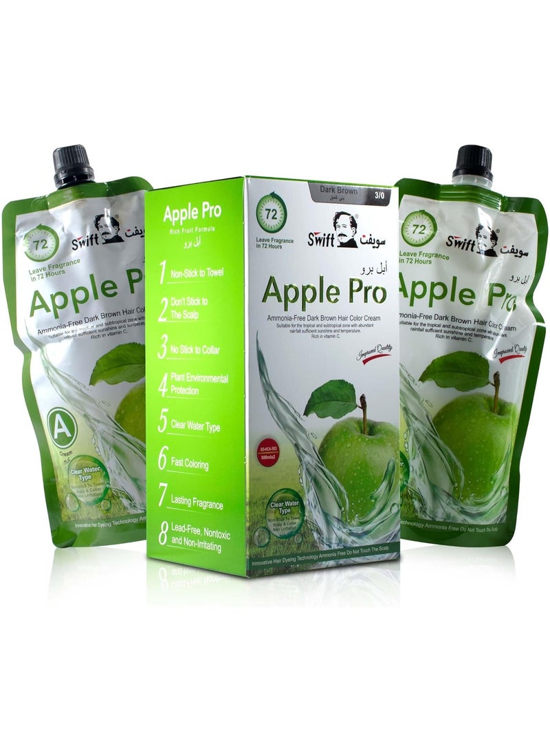 Swift Apple Pro hair dye cream with an advanced formula and 100% coverage for white hair from Swift a creamy hair dye in ( Natural black 0/1) color 2*500 ml - Image 3