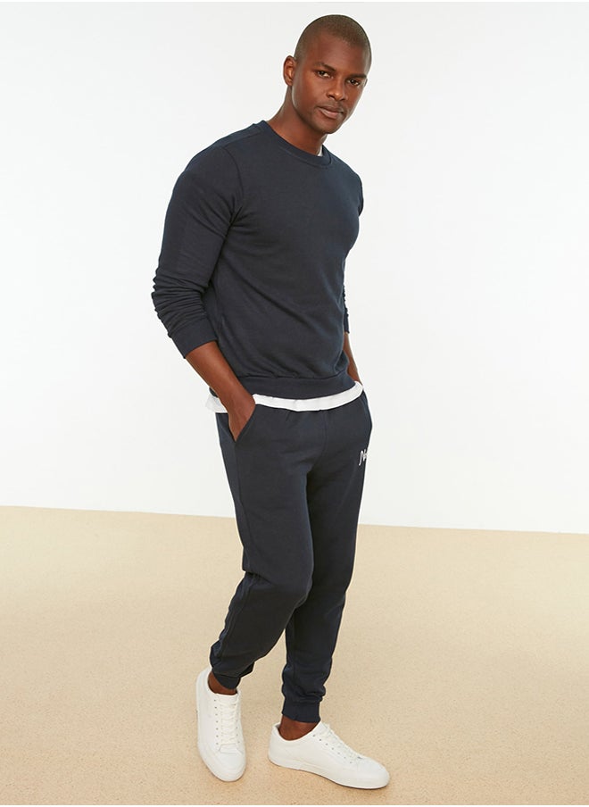trendyol - Navy Blue Tracksuit Set Regular/Normal Cut With Fleece Text Embroidery Inside Warm Keeping TMNAW21EM0082 - Image 1