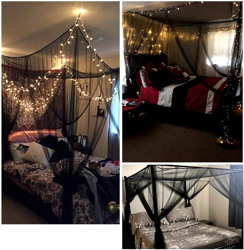Comtelek Bed Canopy, Canopy Bed Curtains Bed Drapes for Full Queen King Size Bed Mosquito Net Bed Canopy Curtains for Patio Indoor Outdoor Gothic Room Decor Screen Netting Canopy Curtains Blcak - Image 2