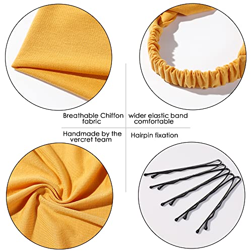 Vercret 6 Pack Hair Scarf Headband for Women - Elastic Hair Kerchief Large Boho Triangle Bandana Head Scarf with Clips Non Slip Solid Color Headbands Hair Scarves for Teen Girls - Image 4