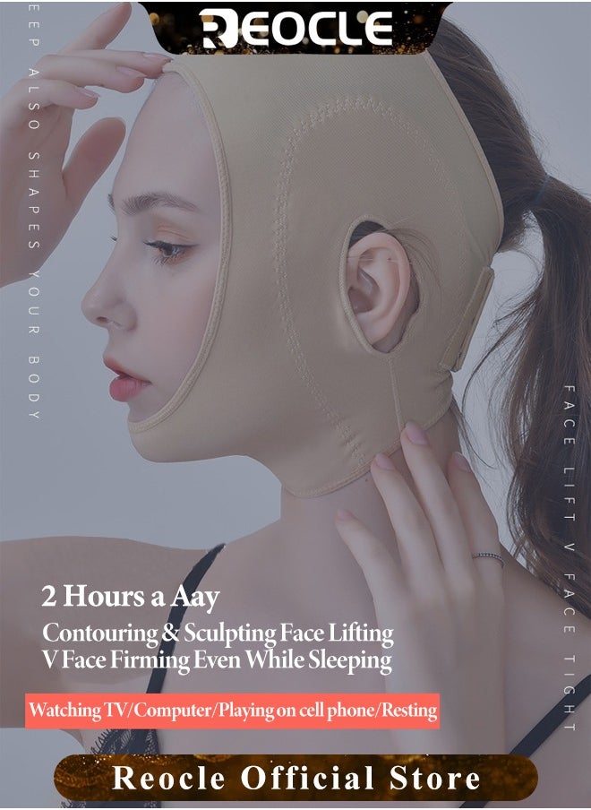 REOCLE - Reusable V Line Mask Facial Slimming Tight Strap Double Chin Reducer Face Slimming Strap Chin up Face Lifting Belt Post Surgery Neck and Chin Compression Garment Wrap Mask for Women and Men - Image 1