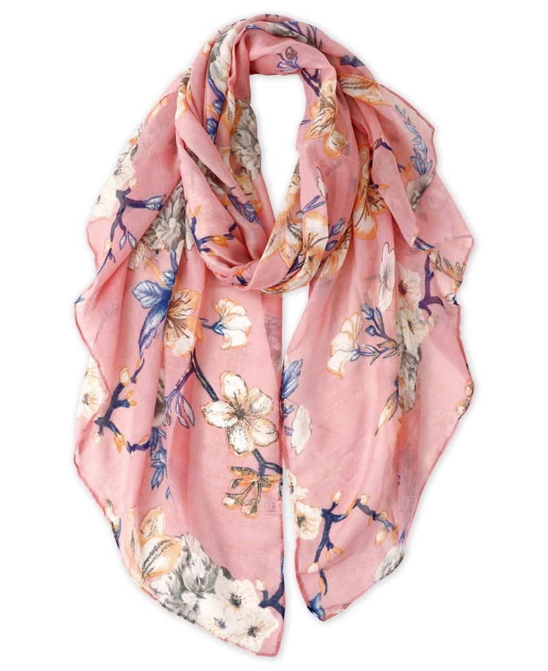 GERINLY Pink Flower Garden Scarves for Women Pretty Neck Wrap Beautiful Shoulder Shawl Feminine Head Scarf Pareo (Pink) - Image 1
