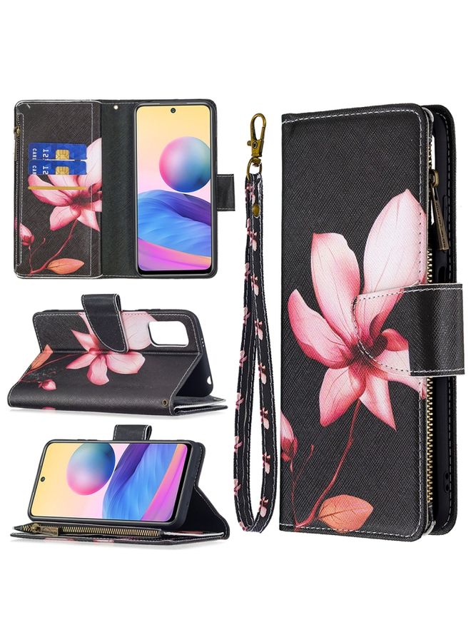 HuHa Case Cover For Xiaomi Poco M3 Pro / Redmi Note 10 5G Colored Drawing Pattern Zipper Horizontal Flip Leather Case with Holder & Card Slots & Wallet Lotus 