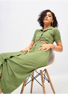 SASSAFRAS Knitted Front Button Bodycon Midi Dress by Styli  - Image 2