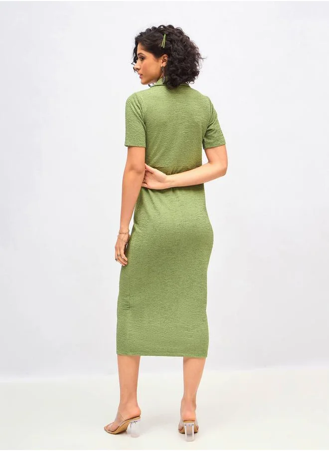 SASSAFRAS Knitted Front Button Bodycon Midi Dress by Styli