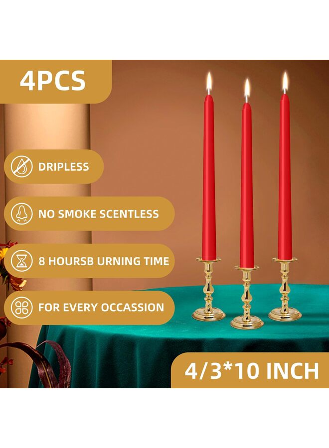 4PCS Taper Candle, Hand-Poured Tall Candle Holders, 10 Inch, Smokeless, for Home, Weddings, Birthday Parties and Home Decor(Red) - Image 2