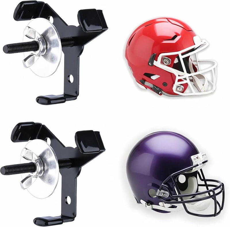 LEKUSHA Hidden Football Helmet Wall Mount Display, Heavy Duty Metal Hanger Holder for Full and Mini Helmets, Floating Football Helmet Shelf Case Stand, Hardwares Included, Black, Pack of 2 - Image 1